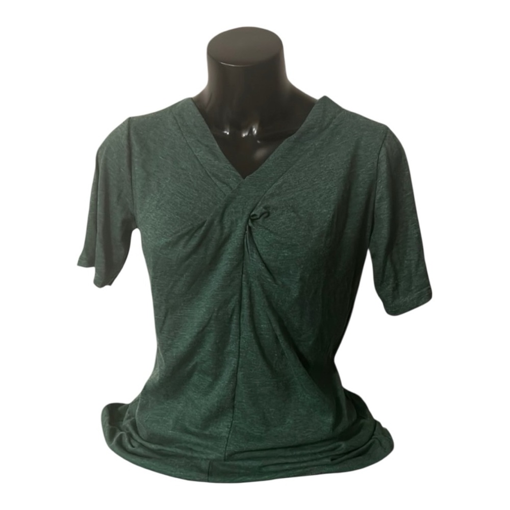 NWOT | Short Sleeve V•Neck with a Twist Top | Woman’s Small | Dark Heather Green
